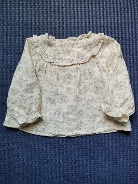 Zara Mini Cream Floral Ruffle Collar Long Sleeve Top 1-3 mth NWT